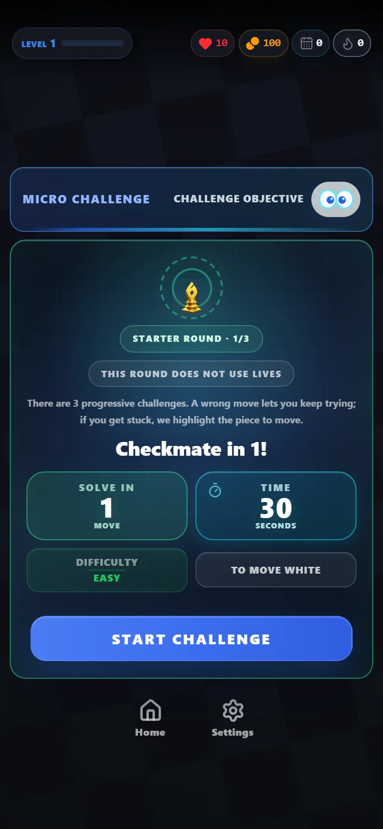 Real challenge introduction screen in Rush64 Chess
